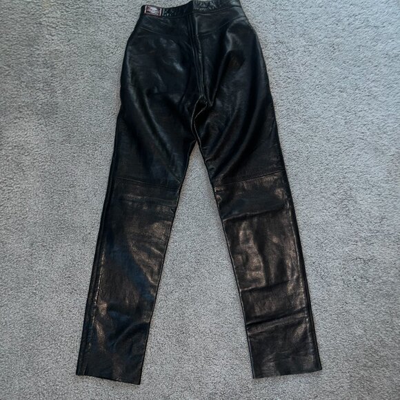 MILWAUKEE MOTORCYCLE CLOTHING CO. BLACK HEAVY LEATHER MOTO PANTS EUC 6 / W25L31 - Picture 4 of 13